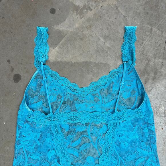 VTG Victoria's Secret Slip Dress Women's M Blue Lace Floral NightGown Nightie - Picture 7 of 8